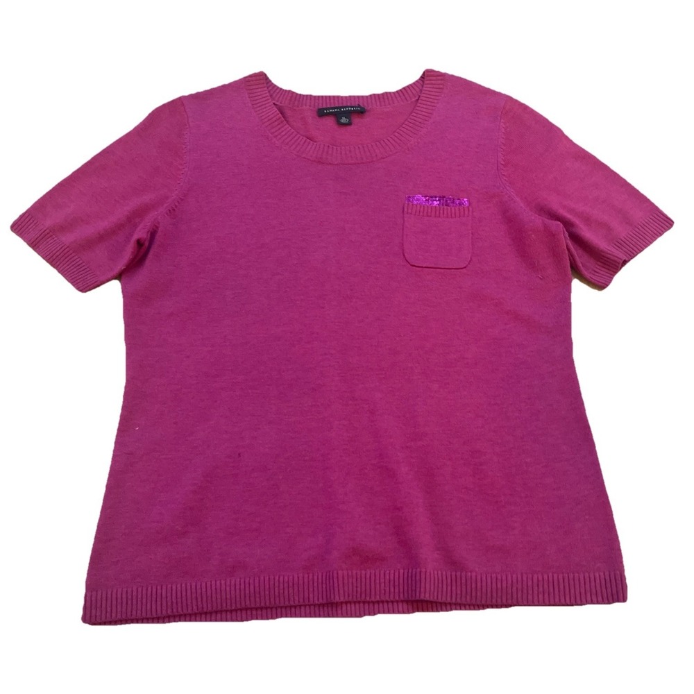 Banana Republic Sweater Women's Size XL Poly/Wool Purple/Rose Short Sleeve